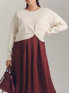 By Anthropologie Long-Sleeve cream sweater with twisted detail, Size XS